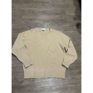 Deans of Scotland tan pure wool sweater vneck sz XL 46